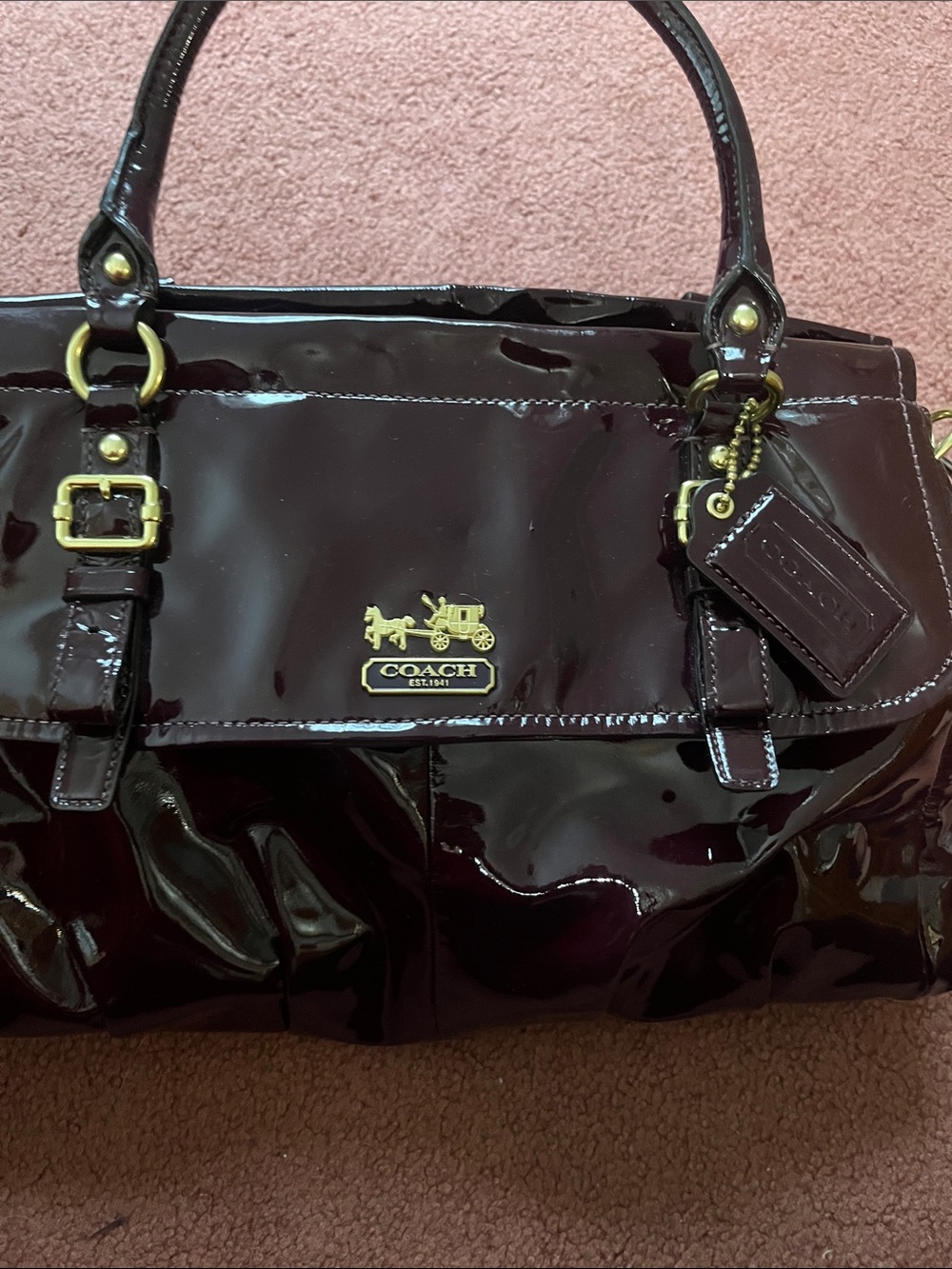 Coach Glossy Patent Leather Satchel in Deep Wine - Picture 3 of 10